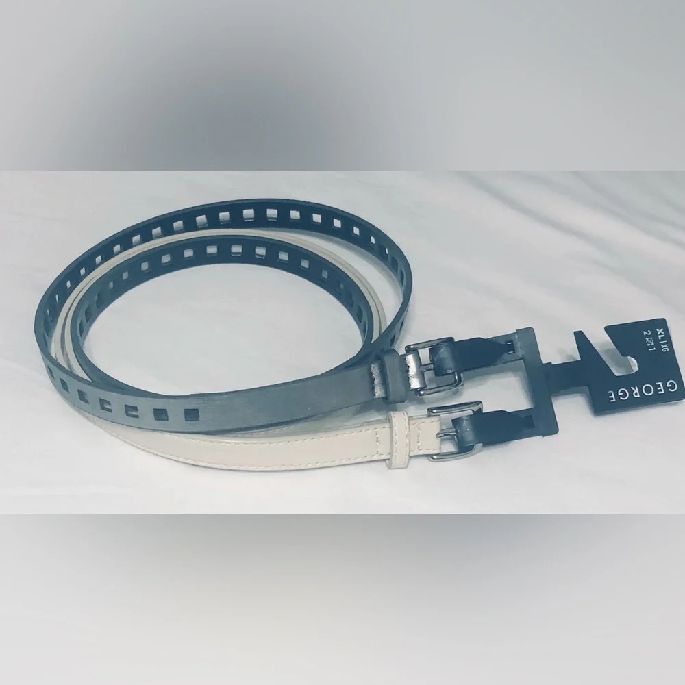 Women’s 2 pack belt white silver manmade materials.XL